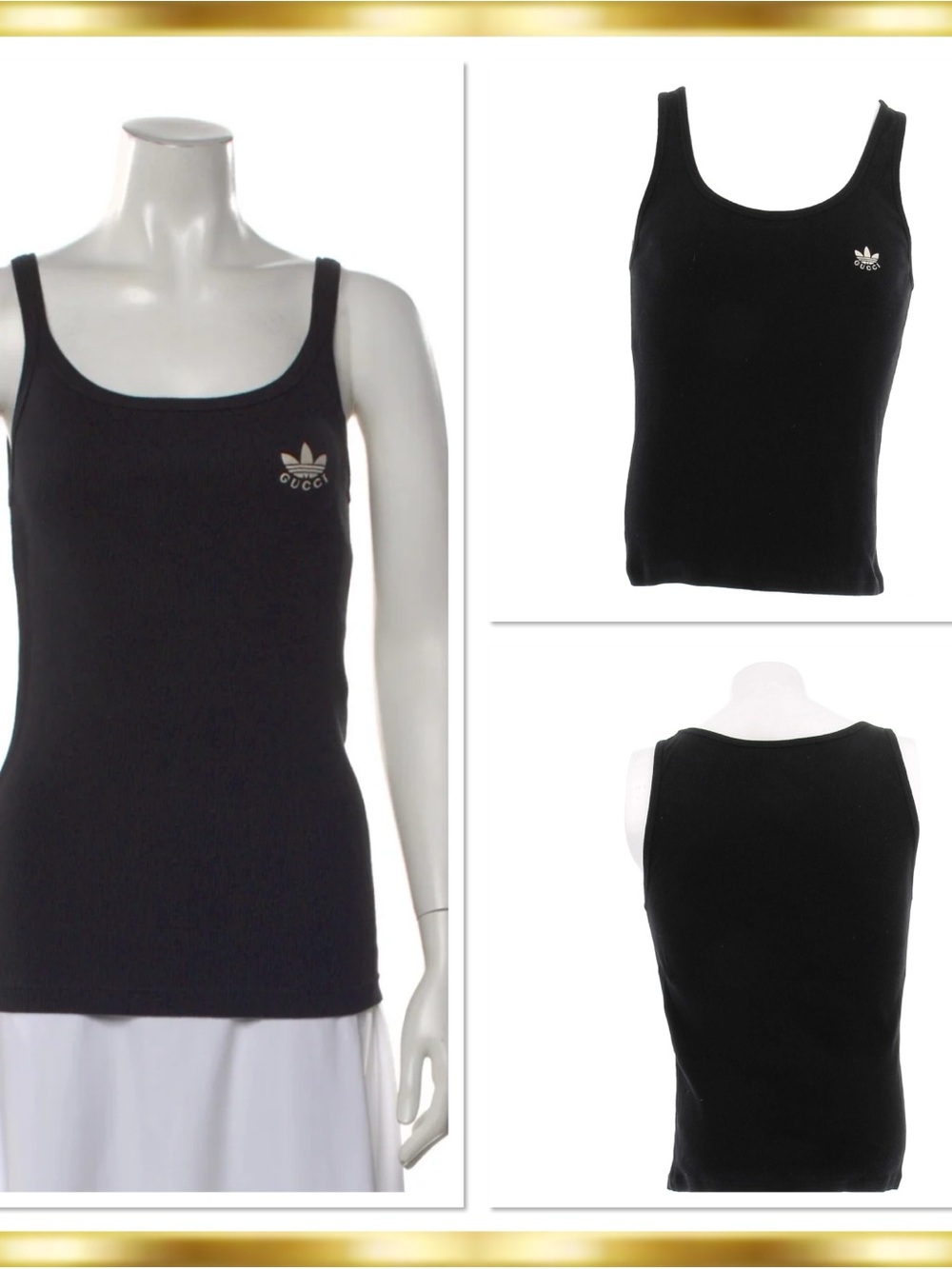 $1,124 Gucci x Adidas Black Ribbed Tank with Small Logo